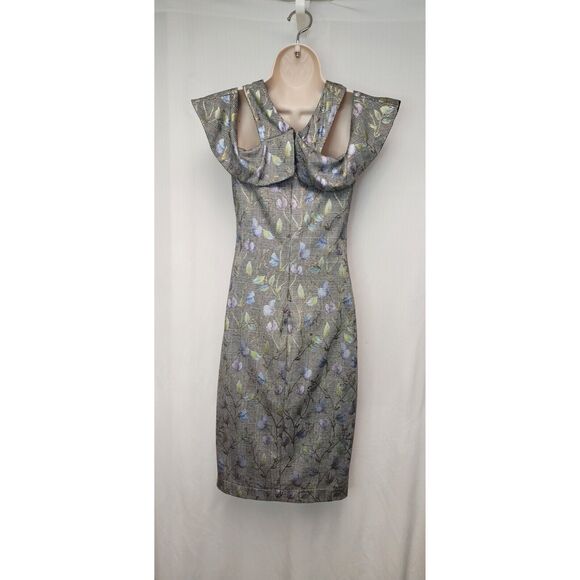 Rachel Roy Jolie Grey Metallic Floral Plaid Crossover Neckline Dress Size S NWOT - Picture 4 of 8